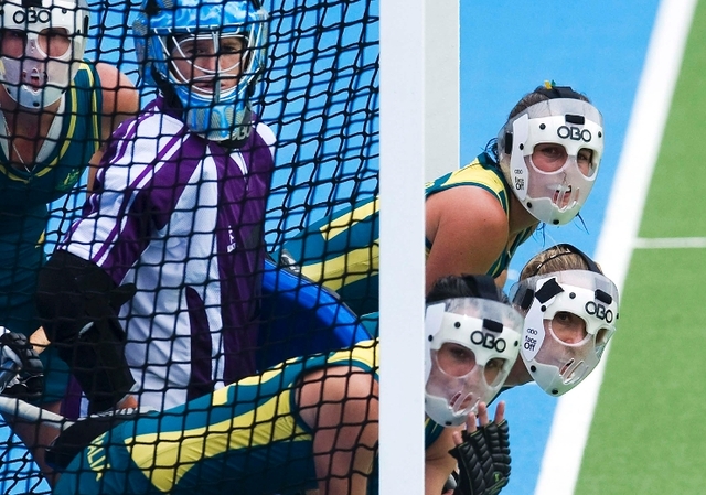 Field Hockey masks during Women's Champions trophy game 2011