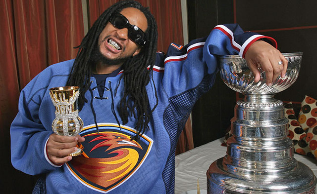 Lil Jon in Atlanta Thrashers Jersey with Stanley Cup