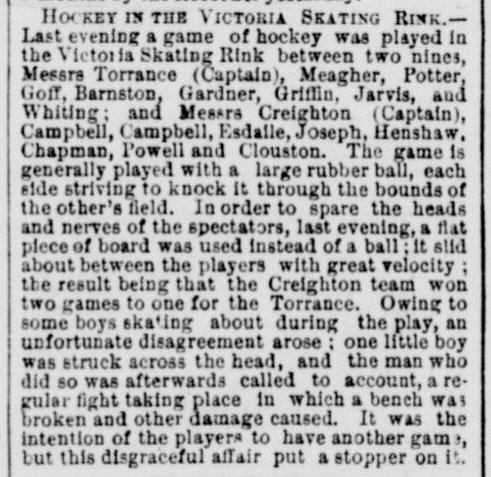 March 4, 1875, Montreal Daily Witness report about a Ice Hockey