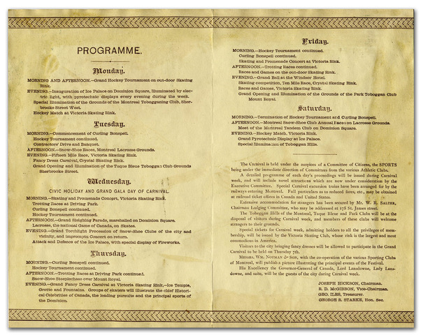 1884 Montreal Winter Carnival Program Information