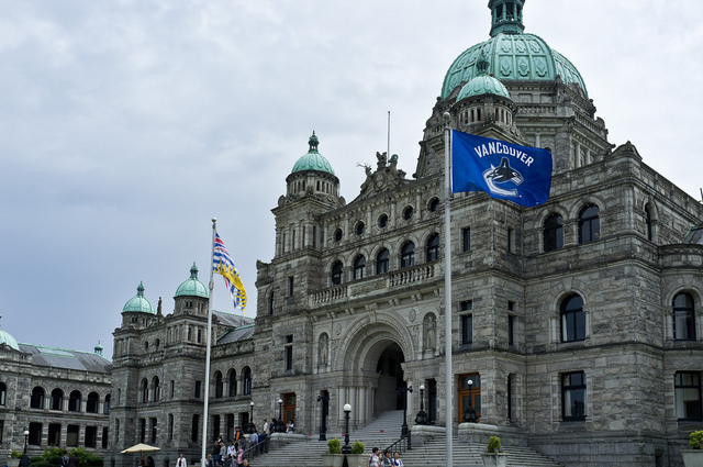 Vancouver Canucks Flag Flies at British Columbia Legislature