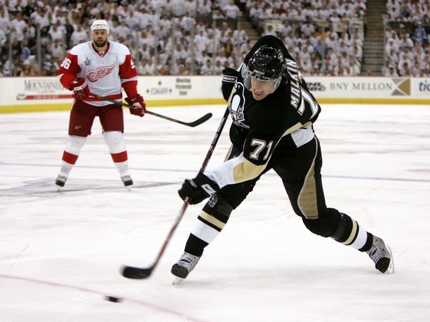 Evgeni Malkin Shoots The Puck Against Detroit Red Wings