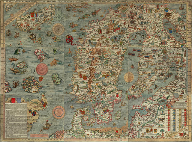 Carta Marina - 1539 - Olaus Magnus - Wallmap of Scandinavia
