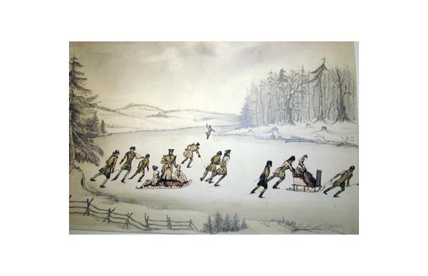 British Troops Skating on Saint John River - Painting - 1830s