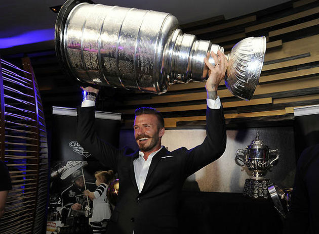 David Beckham hoisting the Stanley Cup  in Los Angeles - 2012