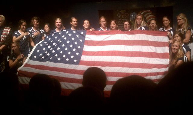 USA Women's Field Hockey Team with American Flag - 2012