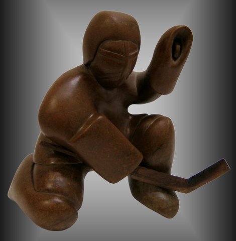 Stone Carving of a Ice Hockey Goalie