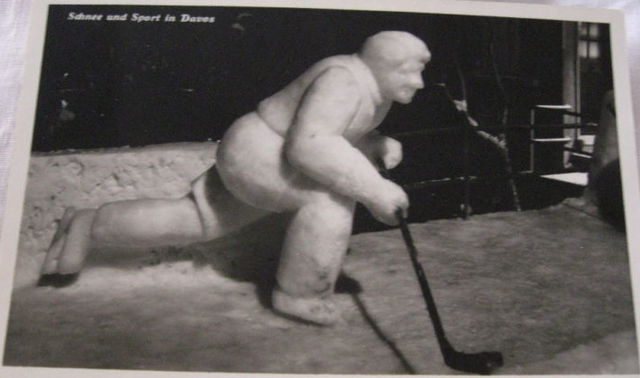 Ice Sculpture Ice Hockey Player - Davos, Switzerland - Antique