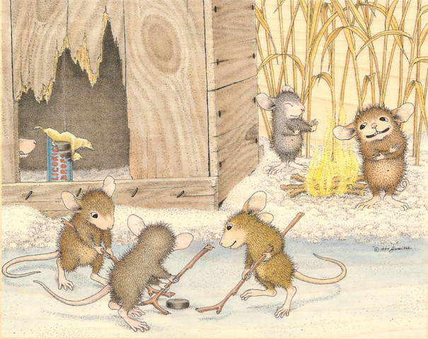 Mice Playing Street Hockey - Drawing