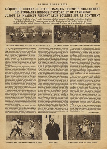 France Field Hockey - Le Miroir Des Sports - December 31 - 1924