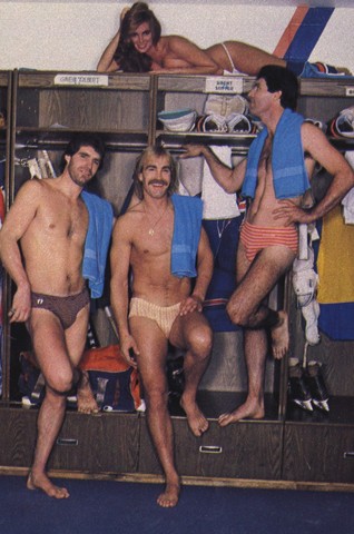 Clark Gillies, Bob Nystrom & Gordie Lane Modeling Underwear 1983