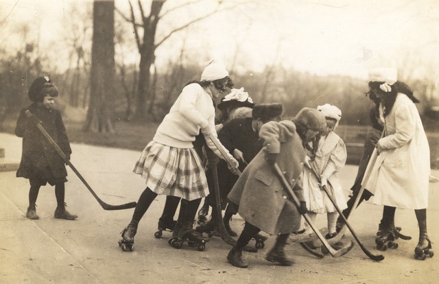 Hockey Goddesses Playing Some Street / Roller Hockey - 1920s