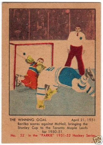 Parkie Ice Hockey Card 1951   The Winning Goal by Bill Barilko