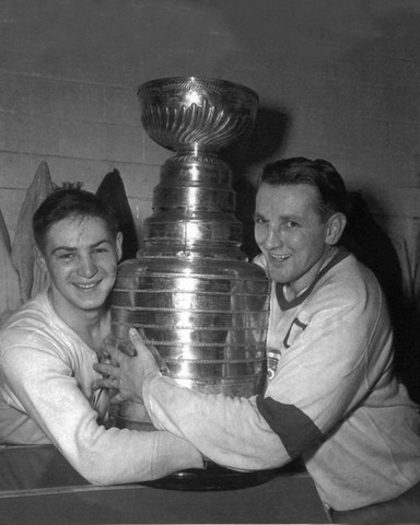 Terry Sawchuk & Sid Abel Hug The Stanley Cup - 1952