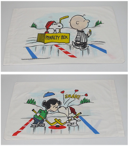 Snoopy Pillowcase 1970s Hockey Design With Charlie Brown & Lucy 