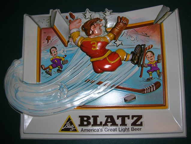 Vintage Blatz Beer Sign - Ice Hockey - 1976