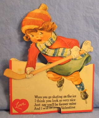 Valentines Card - Vintage - Ice Hockey - Early 1950s