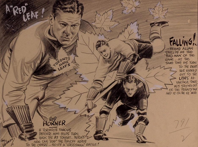 Ice Hockey Artwork - Hand Drawn - Red Horner - Maple Leafs 1930s