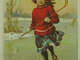 Antique Ice Hockey Lithograph - January Girl - 1900
