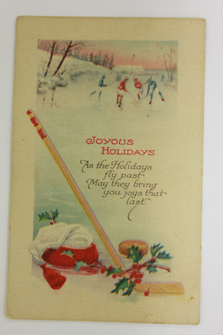 Antique Ice Hockey Christmas Card - Early 1900s