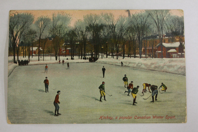Antique Ice Hockey Postcard - Outdoor Game - 1911