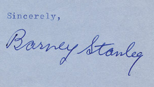Barney Stanley - Signature / Autograph - 1968