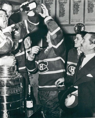 Boom Boom Geoffrion Pours Champagne into Stanley Cup - 1959