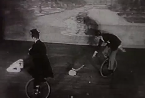 Unicycle Hockey in German Silent Film Varieté - 1925    